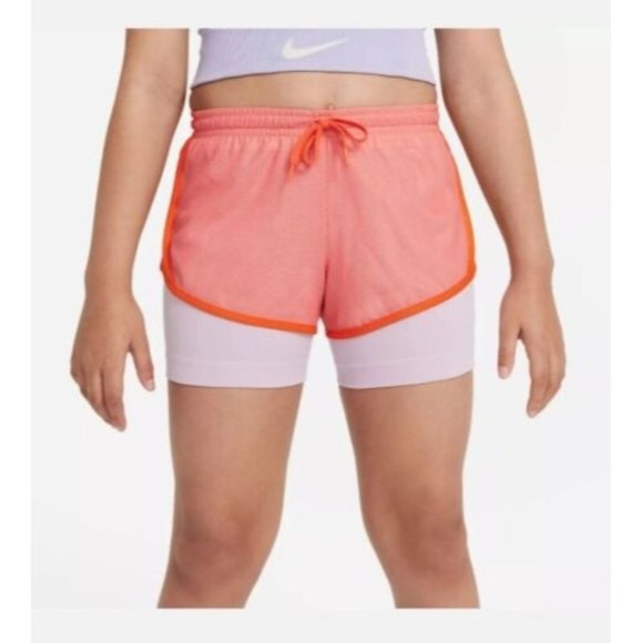 NIKE DRI-FIT‎ TEMPO 2-IN-1 TRAINING/RUNNING SHORTS GIRLS L Salmon Pink NWT - Picture 1 of 2